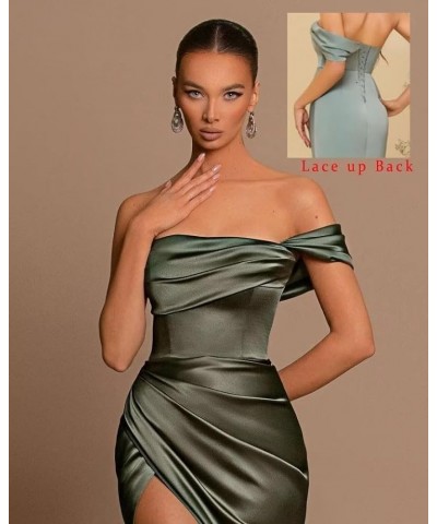 Off The Shoulder Satin Prom Dresses Mermaid Long with Slit Bridesmaid Dresses Women’s Formal Evening Gowns Champagne $24.20 D...