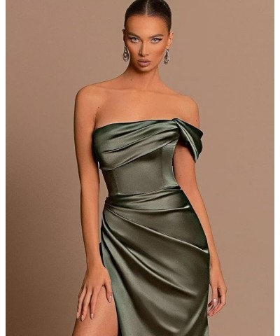 Off The Shoulder Satin Prom Dresses Mermaid Long with Slit Bridesmaid Dresses Women’s Formal Evening Gowns Champagne $24.20 D...