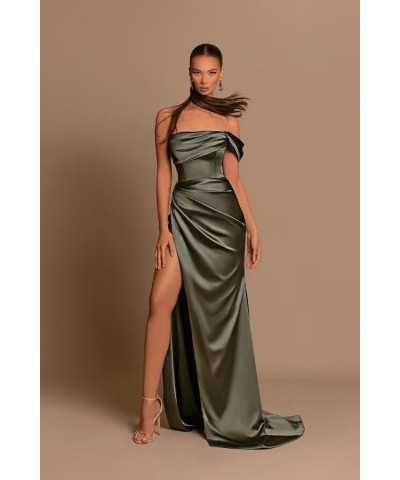 Off The Shoulder Satin Prom Dresses Mermaid Long with Slit Bridesmaid Dresses Women’s Formal Evening Gowns Champagne $24.20 D...