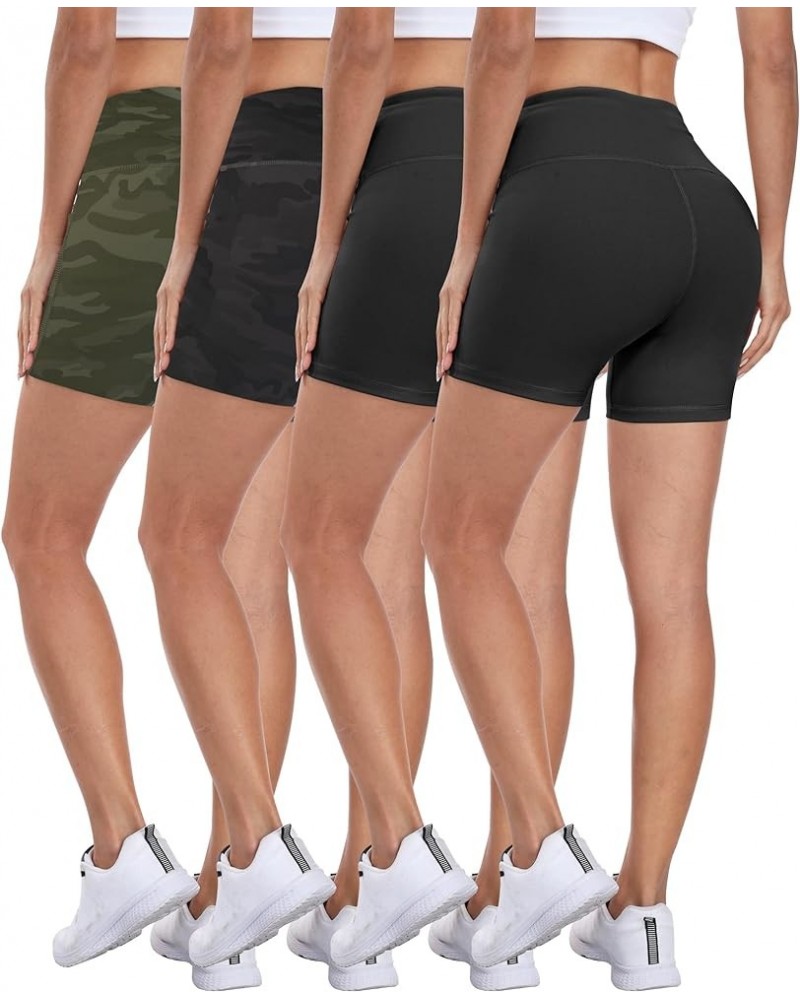 High Waisted Spandex Biker Shorts, Workout Booty Soft Yoga Shorts for Women 5 inch 4 Packs - Black*2/Camo Green/Camo Gray $8....