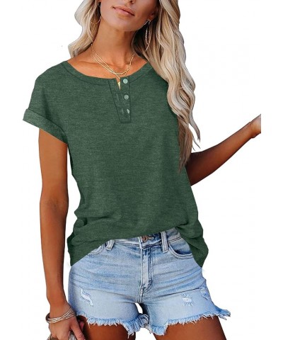 Women's Casual Short Sleeve T-Shirts Crew Neck Tunic Basic Summer Tops Henry Shirt B-dark Green $13.74 Tops