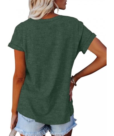 Women's Casual Short Sleeve T-Shirts Crew Neck Tunic Basic Summer Tops Henry Shirt B-dark Green $13.74 Tops