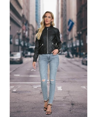 Stand Collar Faux Leather Jackets for Women Zip Up Motorcycle Short PU Moto Biker Outwear Coat 3-black $20.58 Coats