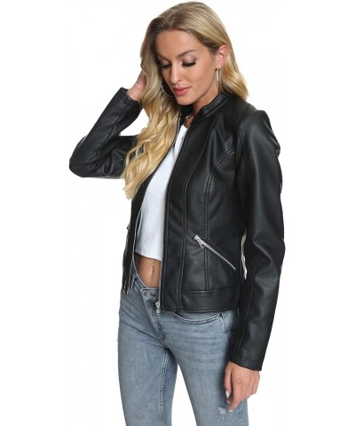 Stand Collar Faux Leather Jackets for Women Zip Up Motorcycle Short PU Moto Biker Outwear Coat 3-black $20.58 Coats