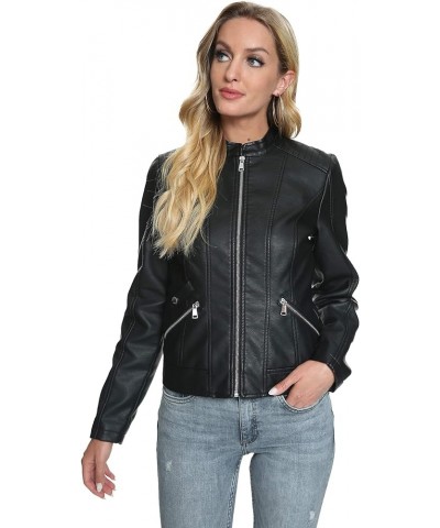 Stand Collar Faux Leather Jackets for Women Zip Up Motorcycle Short PU Moto Biker Outwear Coat 3-black $20.58 Coats