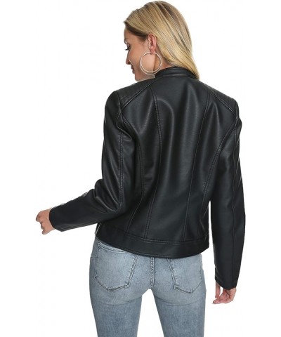 Stand Collar Faux Leather Jackets for Women Zip Up Motorcycle Short PU Moto Biker Outwear Coat 3-black $20.58 Coats