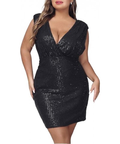 Women's Plus Size Bodycon Dress Sleeveless V Neck Party Dress Cut Out Sexy Mini Dress Sequin Glitter Cocktail Dress Black $15...