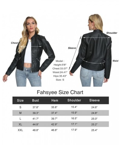 Stand Collar Faux Leather Jackets for Women Zip Up Motorcycle Short PU Moto Biker Outwear Coat 3-black $20.58 Coats