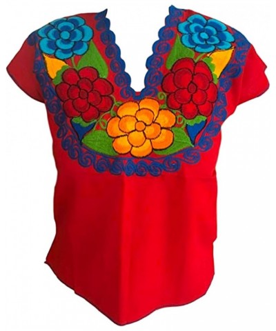 Floral Mexican Blouse - Embroidered - Authentic - Handmade - Cotton - Red $18.01 Blouses