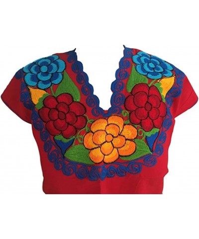 Floral Mexican Blouse - Embroidered - Authentic - Handmade - Cotton - Red $18.01 Blouses