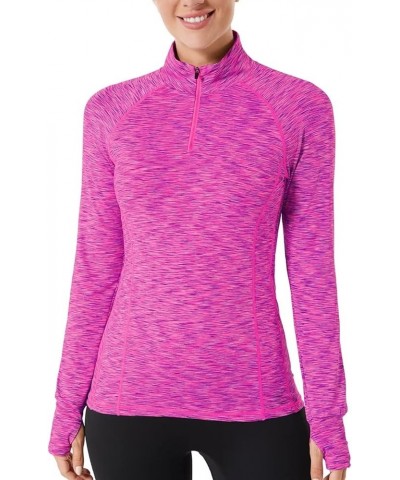 Womens Quarter Zip Long Sleeve Workout Tops 1/4 Zip Running Pullover Hot Pink $14.24 Jackets