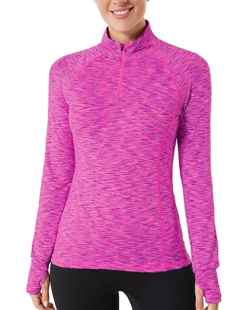 Womens Quarter Zip Long Sleeve Workout Tops 1/4 Zip Running Pullover Hot Pink $14.24 Jackets