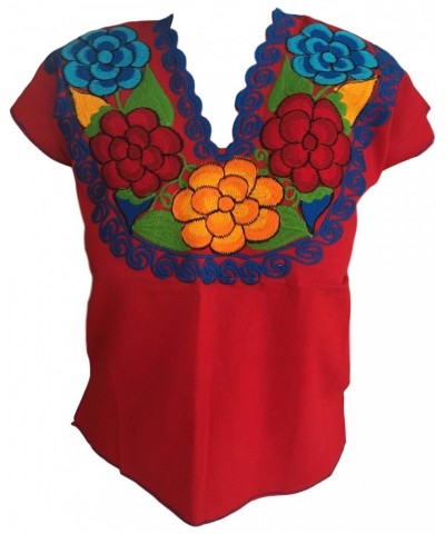 Floral Mexican Blouse - Embroidered - Authentic - Handmade - Cotton - Red $18.01 Blouses