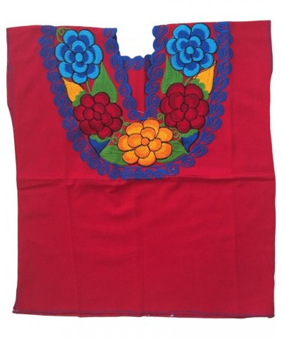 Floral Mexican Blouse - Embroidered - Authentic - Handmade - Cotton - Red $18.01 Blouses