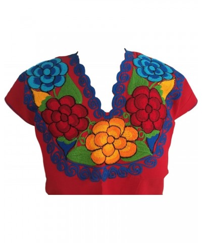 Floral Mexican Blouse - Embroidered - Authentic - Handmade - Cotton - Red $18.01 Blouses