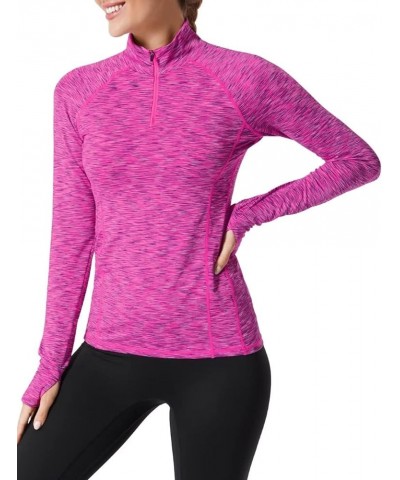 Womens Quarter Zip Long Sleeve Workout Tops 1/4 Zip Running Pullover Hot Pink $14.24 Jackets