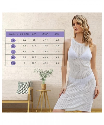 Women's Swimsuit Cover Ups for Bikini Beach Round Neck Sleeveless Knitted Flexible Dress White $10.99 Swimsuits