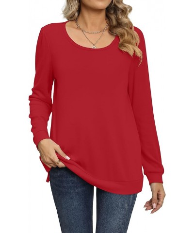 Women's Fall Casual Long Sleeve Tunic Tops Side Split T-Shirt for Leggings Red $14.49 Tops