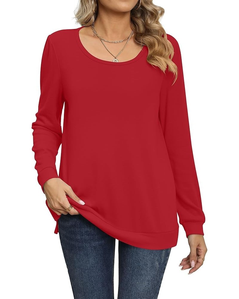 Women's Fall Casual Long Sleeve Tunic Tops Side Split T-Shirt for Leggings Red $14.49 Tops