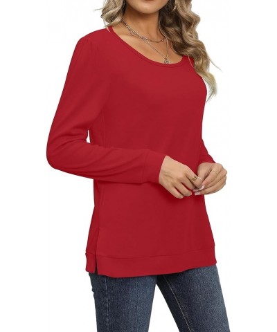 Women's Fall Casual Long Sleeve Tunic Tops Side Split T-Shirt for Leggings Red $14.49 Tops