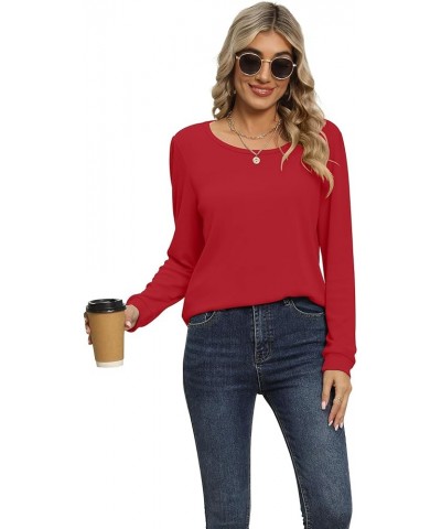 Women's Fall Casual Long Sleeve Tunic Tops Side Split T-Shirt for Leggings Red $14.49 Tops