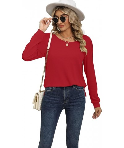 Women's Fall Casual Long Sleeve Tunic Tops Side Split T-Shirt for Leggings Red $14.49 Tops