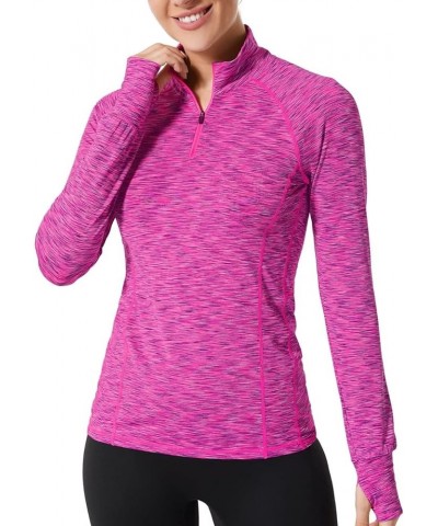 Womens Quarter Zip Long Sleeve Workout Tops 1/4 Zip Running Pullover Hot Pink $14.24 Jackets