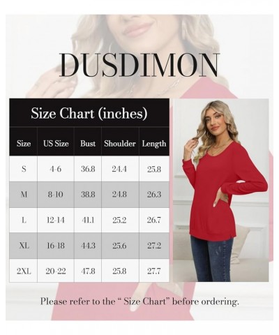 Women's Fall Casual Long Sleeve Tunic Tops Side Split T-Shirt for Leggings Red $14.49 Tops