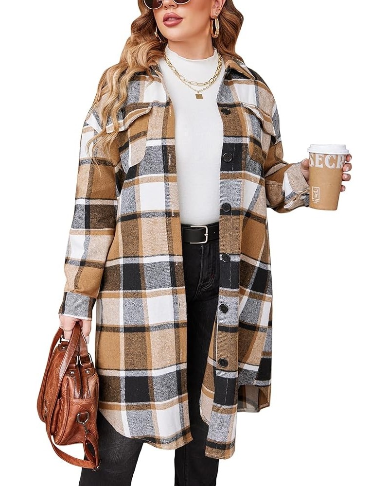 Womens Plus Size Flannel Plaid Shirts Long Sleeve Lounge Lapel Boyfriend Button Down Tartan Long Jacket Coats A-brown $23.03 ...