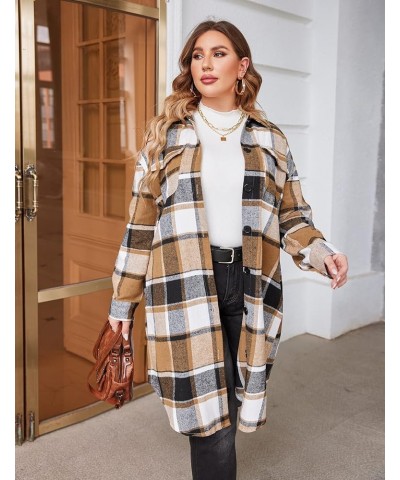 Womens Plus Size Flannel Plaid Shirts Long Sleeve Lounge Lapel Boyfriend Button Down Tartan Long Jacket Coats A-brown $23.03 ...