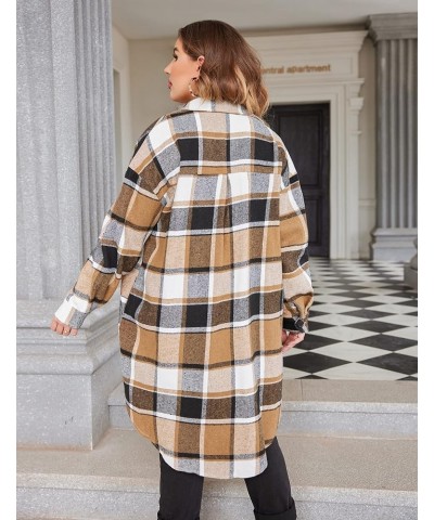 Womens Plus Size Flannel Plaid Shirts Long Sleeve Lounge Lapel Boyfriend Button Down Tartan Long Jacket Coats A-brown $23.03 ...