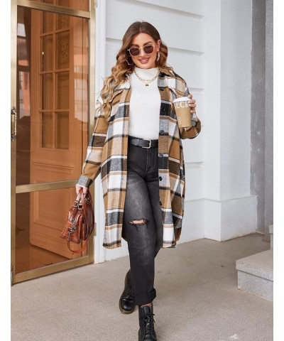 Womens Plus Size Flannel Plaid Shirts Long Sleeve Lounge Lapel Boyfriend Button Down Tartan Long Jacket Coats A-brown $23.03 ...