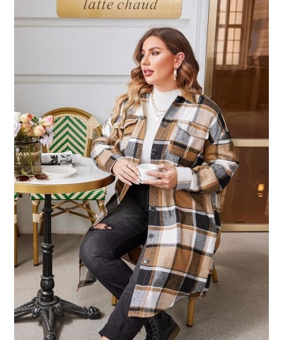 Womens Plus Size Flannel Plaid Shirts Long Sleeve Lounge Lapel Boyfriend Button Down Tartan Long Jacket Coats A-brown $23.03 ...