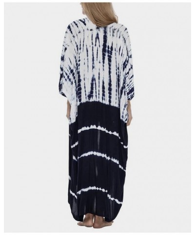 Women Long Beach Kimono Curve Hem Loose open front Bathing suit cover up A-navy&white $15.18 Others