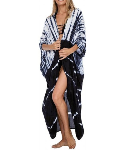 Women Long Beach Kimono Curve Hem Loose open front Bathing suit cover up A-navy&white $15.18 Others