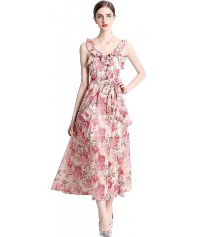 Women's Elegant Floral Print Sleeveless Round Neck Casual Party Dress 23033 Pink&floral $14.69 Dresses