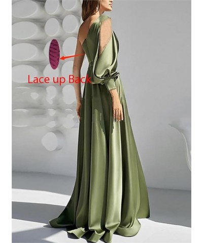 One Shoulder Satin Prom Dress Long Sleeve Pleated A Line Formal Evening Gowns with Slit White $34.30 Dresses