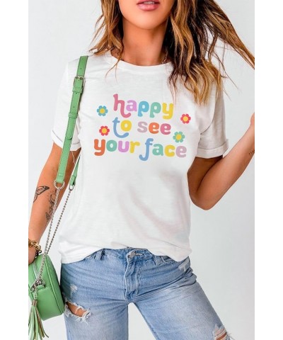 Teacher Shirt Women Teacher Gifts Happy to See Your Face Shirt Teacher Outfits for Women Groovy Teacher Tee White $9.68 T-Shirts