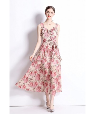 Women's Elegant Floral Print Sleeveless Round Neck Casual Party Dress 23033 Pink&floral $14.69 Dresses