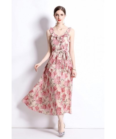 Women's Elegant Floral Print Sleeveless Round Neck Casual Party Dress 23033 Pink&floral $14.69 Dresses