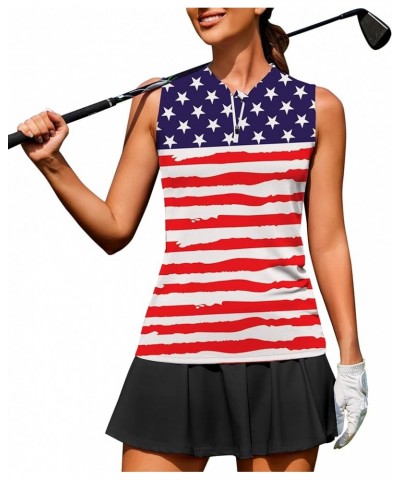 Women's Golf Shirt Sleeveless Polo Tank Tops Quick Dry Athletic Tennis T-Shirts with Zipper The Patriot $13.49 Shirts