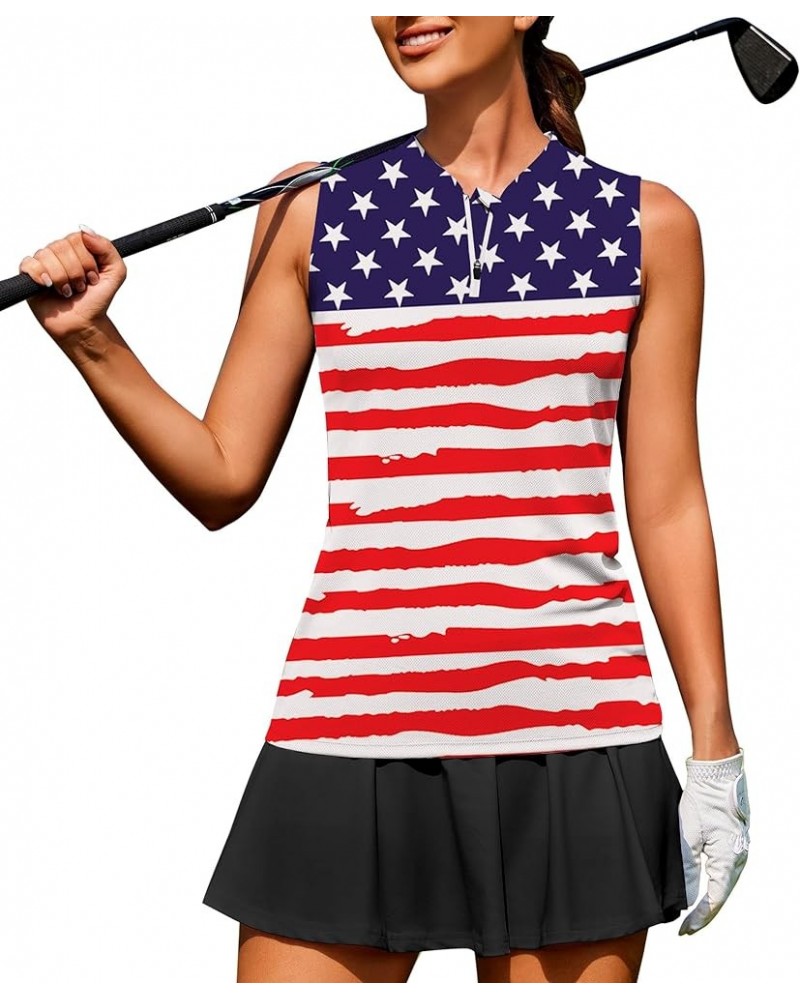 Women's Golf Shirt Sleeveless Polo Tank Tops Quick Dry Athletic Tennis T-Shirts with Zipper The Patriot $13.49 Shirts