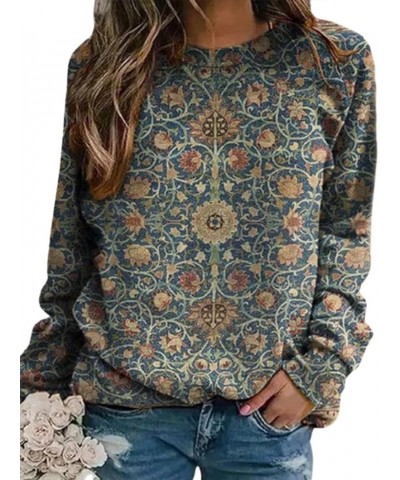 Women's Floral Printed Sweatshirt Long Sleeve Crewneck Casual Loose Vintage FLower Graphic Pullover Tops Style 6 $13.63 Hoodi...