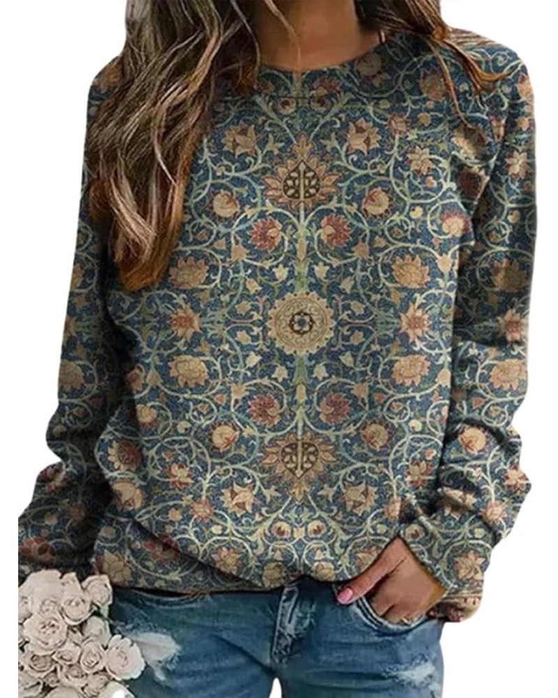 Women's Floral Printed Sweatshirt Long Sleeve Crewneck Casual Loose Vintage FLower Graphic Pullover Tops Style 6 $13.63 Hoodi...