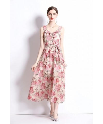 Women's Elegant Floral Print Sleeveless Round Neck Casual Party Dress 23033 Pink&floral $14.69 Dresses