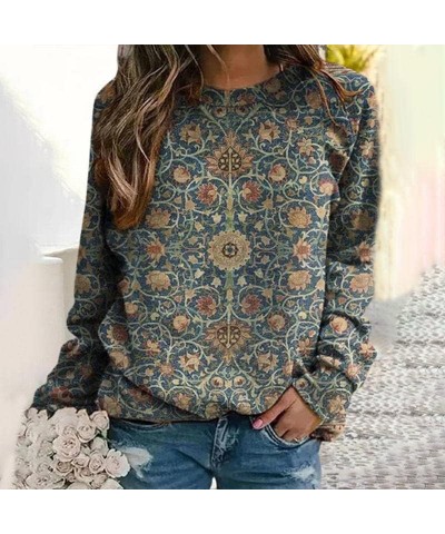 Women's Floral Printed Sweatshirt Long Sleeve Crewneck Casual Loose Vintage FLower Graphic Pullover Tops Style 6 $13.63 Hoodi...