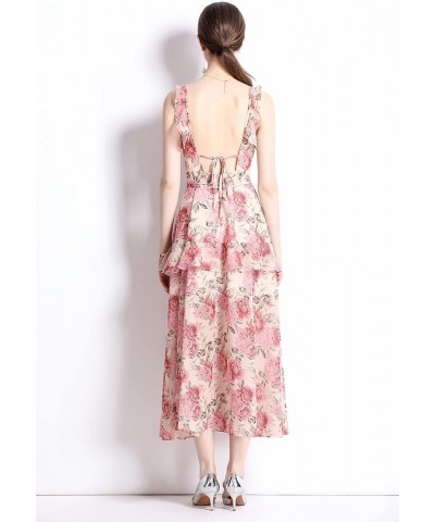 Women's Elegant Floral Print Sleeveless Round Neck Casual Party Dress 23033 Pink&floral $14.69 Dresses