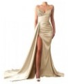 Prom Dresses for Women Mermaid Satin Beaded Evening Gowns with Sequins Champagne $28.40 Dresses