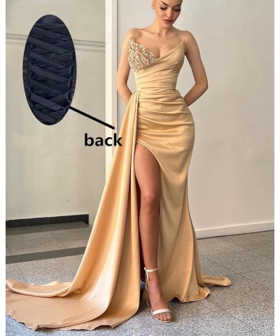 Prom Dresses for Women Mermaid Satin Beaded Evening Gowns with Sequins Champagne $28.40 Dresses