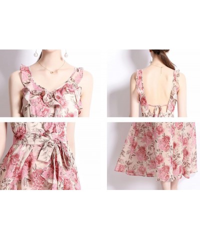 Women's Elegant Floral Print Sleeveless Round Neck Casual Party Dress 23033 Pink&floral $14.69 Dresses